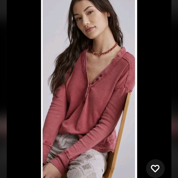Pilcro Tops - Pilcro Boho Henley Top Skater Streetwear Stretchy Distressed Faded Red Size L